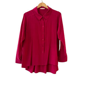 Paper‎ Crown High Low Button Down Shirt Blouse Top Size M Red Silk Long Sleeve